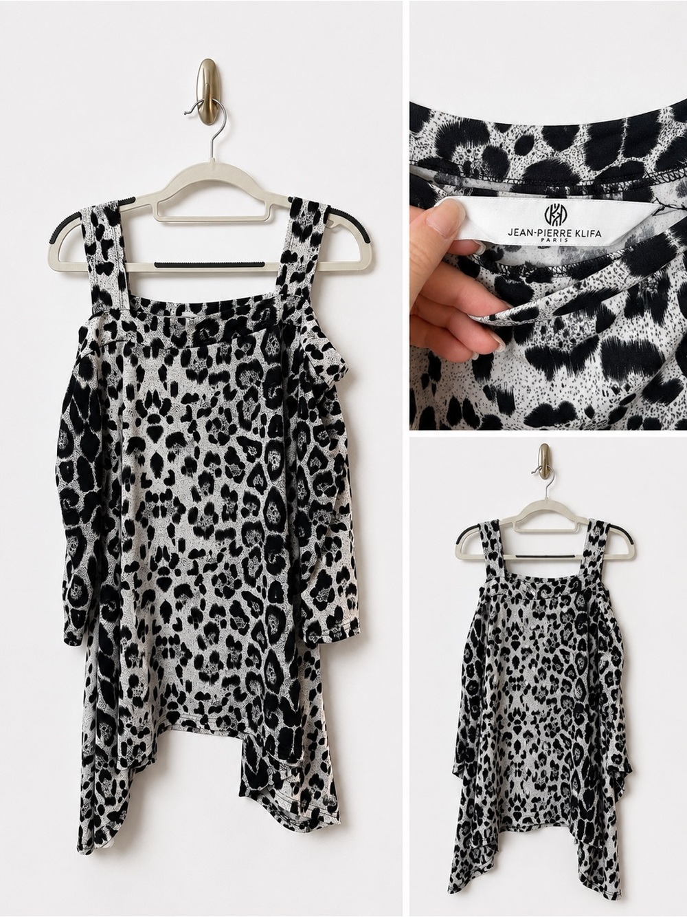 ⭐️3/$20 Jean-Pierre Klifa Paris XL Leopard Animal Print Cold Shoulder Tunic Top